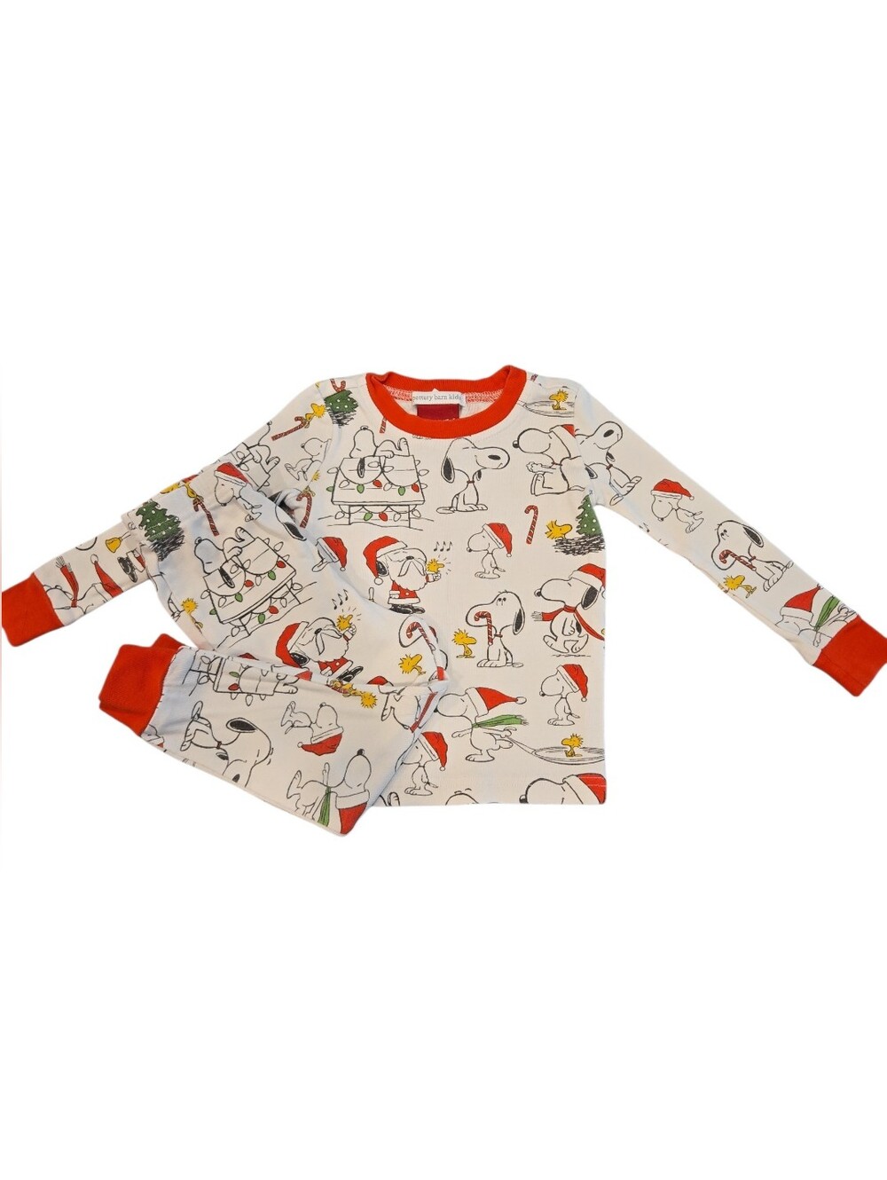 POTTERY BARN KIDS PEANUTS HOLIDAY PAJAMAS W/ SNOOPY & WOODSTOCK.PRINT. SZ 2T..